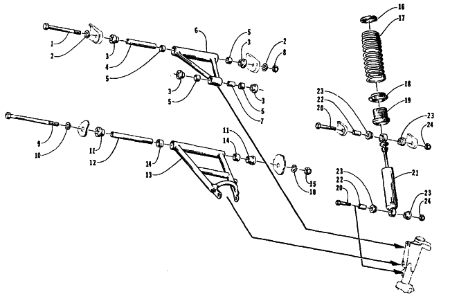 Parts Diagram for Arctic Cat 1995 WILDCAT MOUNTAIN CAT SNOWMOBILE FRONT ARMS AND SHOCK ABSORBER ASSEMBLY