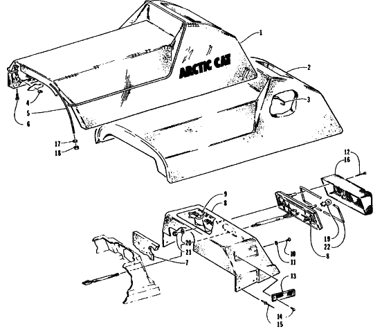 Parts Diagram for Arctic Cat 1995 WILDCAT MC DEEP LUG SNOWMOBILE SEAT AND TAILLIGHT ASSEMBLIES