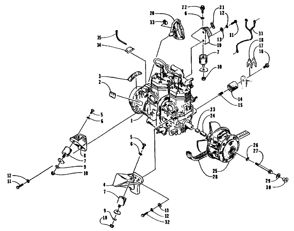 Parts Diagram for Arctic Cat 1995 WILDCAT MOUNTAIN CAT SNOWMOBILE ENGINE AND RELATED PARTS