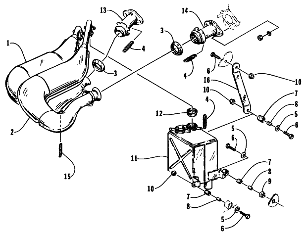 Parts Diagram for Arctic Cat 1995 WILDCAT SNOWMOBILE EXHAUST ASSEMBLY
