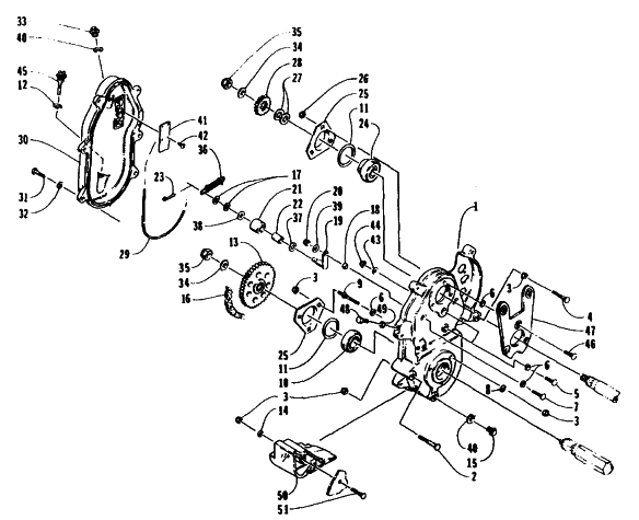 Parts Diagram for Arctic Cat 1995 WILDCAT MOUNTAIN CAT SNOWMOBILE DRIVE/DROPCASE ASSEMBLY
