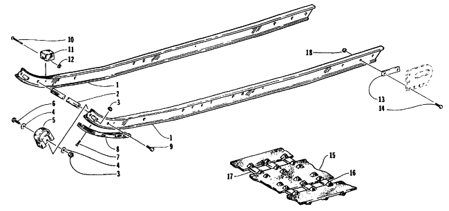Parts Diagram for Arctic Cat 1995 WILDCAT TOURING SNOWMOBILE SLIDE RAIL AND TRACK ASSEMBLY