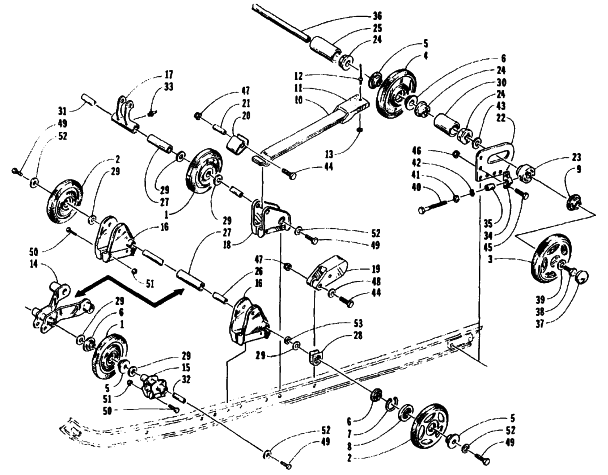 Parts Diagram for Arctic Cat 1995 WILDCAT TOURING SNOWMOBILE REAR SUSPENSION AXLE ASSEMBLY