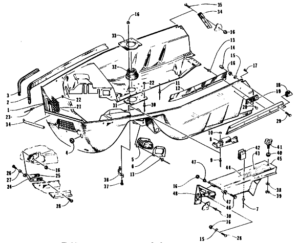 Parts Diagram for Arctic Cat 1995 WILDCAT TOURING SNOWMOBILE BELLY PAN ASSEMBLY