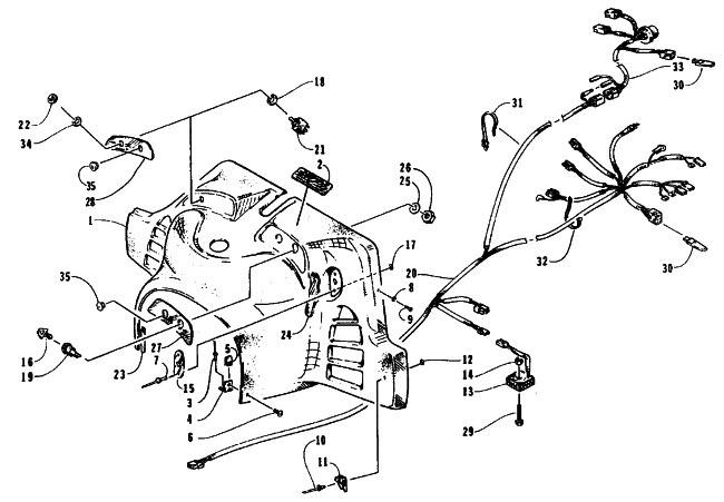 Parts Diagram for Arctic Cat 1995 WILDCAT TOURING SNOWMOBILE CONSOLE, SWITCHES, AND WIRING ASSEMBLIES