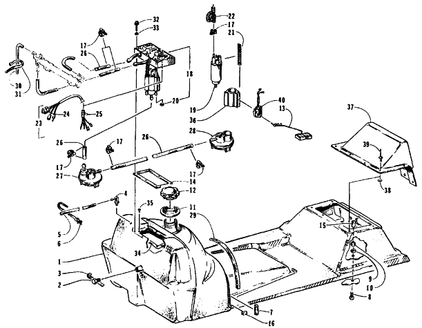 Parts Diagram for Arctic Cat 1995 WILDCAT TOURING SNOWMOBILE GAS TANK AND FUEL PUMP ASSEMBLY