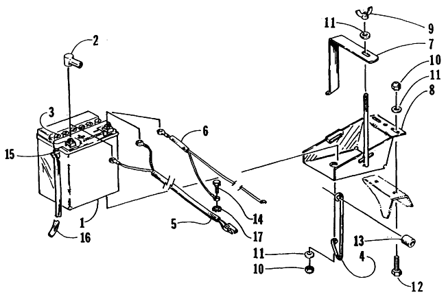 Parts Diagram for Arctic Cat 1995 WILDCAT TOURING SNOWMOBILE BATTERY ASSEMBLY