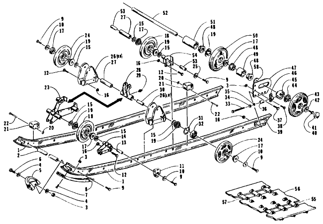 Parts Diagram for Arctic Cat 1995 Z 440 SNOWMOBILE SLIDE RAIL AND TRACK ASSEMBLY