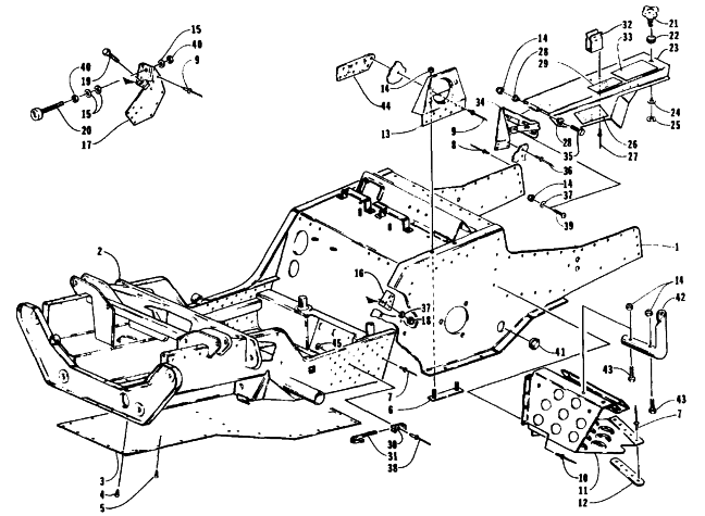Parts Diagram for Arctic Cat 1995 Z 440 SNOWMOBILE FRONT FRAME, FOOTREST, AND GUARD ASSEMBLIES