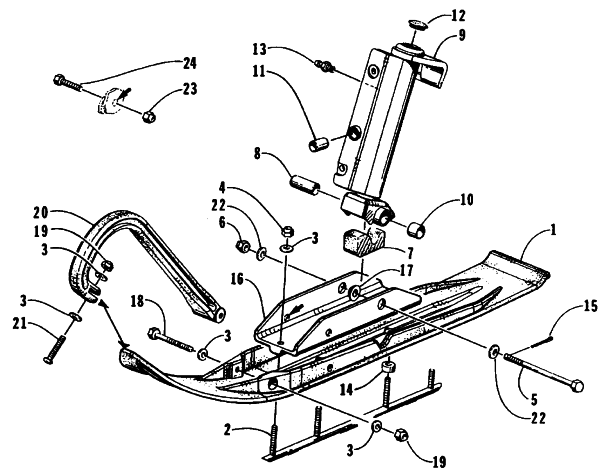 Parts Diagram for Arctic Cat 1995 ZR 400 SNOWMOBILE SKI AND SPINDLE ASSEMBLY