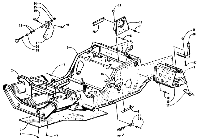 Parts Diagram for Arctic Cat 1995 ZR 440 SNOWMOBILE FRONT FRAME AND FOOTREST ASSEMBLY