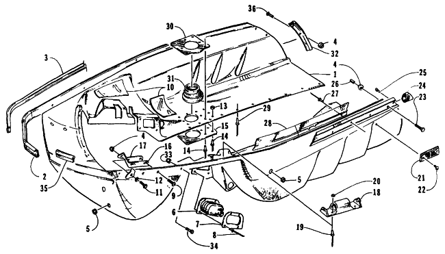 Parts Diagram for Arctic Cat 1995 ZR 400 SNOWMOBILE BELLY PAN ASSEMBLY