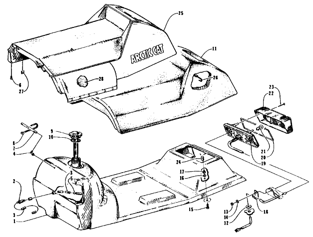 Parts Diagram for Arctic Cat 1995 ZR 400 SNOWMOBILE GAS TANK, SEAT, AND TAILLIGHT ASSEMBLY