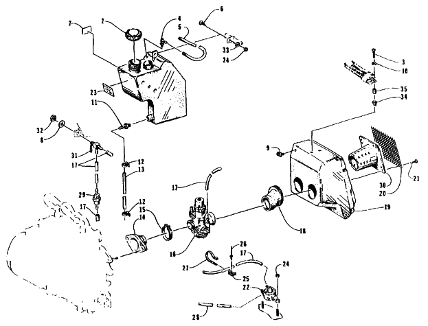 Parts Diagram for Arctic Cat 1995 ZR 400 SNOWMOBILE INTAKE, OIL TANK AND FUEL PUMP