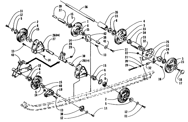 Parts Diagram for Arctic Cat 1995 ZR 700 SNOWMOBILE REAR SUSPENSION AXLE ASSEMBLY