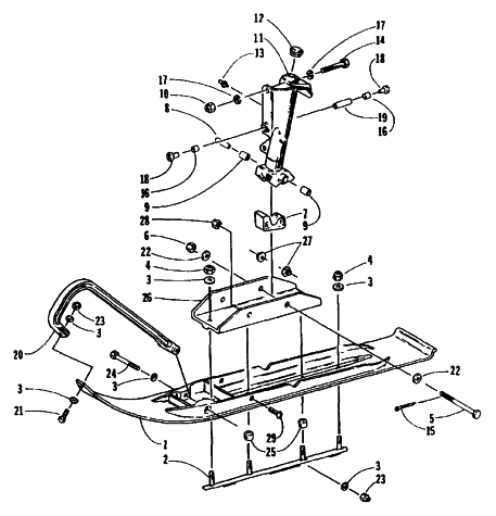 Parts Diagram for Arctic Cat 1995 ZRT 600 SNOWMOBILE SKI AND SPINDLE ASSEMBLY