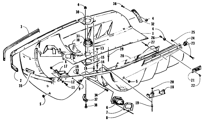 Parts Diagram for Arctic Cat 1995 ZR 580 EFI SNOWMOBILE BELLY PAN ASSEMBLY