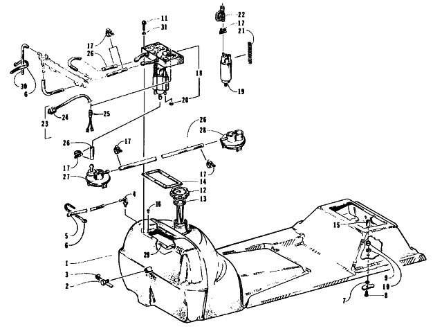 Parts Diagram for Arctic Cat 1995 ZR 580 EFI SNOWMOBILE GAS TANK AND FUEL PUMP ASSEMBLY