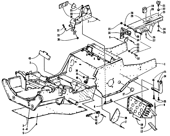 Parts Diagram for Arctic Cat 1995 ZR 700 SNOWMOBILE FRONT FRAME, FOOTREST, AND GUARD ASSEMBLIES