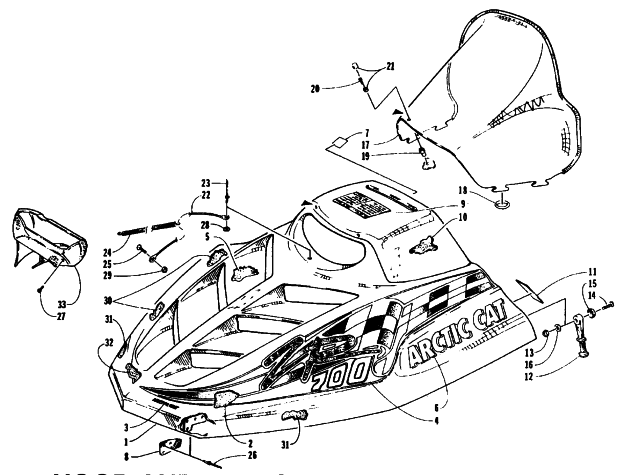 Parts Diagram for Arctic Cat 1995 ZR 700 SNOWMOBILE HOOD AND WINDSHIELD ASSEMBLY