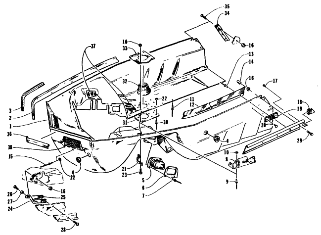 Parts Diagram for Arctic Cat 1995 ZR 700 SNOWMOBILE BELLY PAN ASSEMBLY
