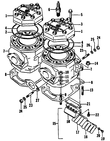 Parts Diagram for Arctic Cat 1995 ZR 700 SNOWMOBILE CYLINDER AND HEAD ASSEMBLY