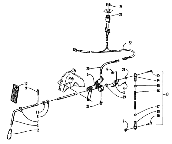 Parts Diagram for Arctic Cat 1995 ZR 700 SNOWMOBILE REVERSE SHIFT LEVER ASSEMBLY