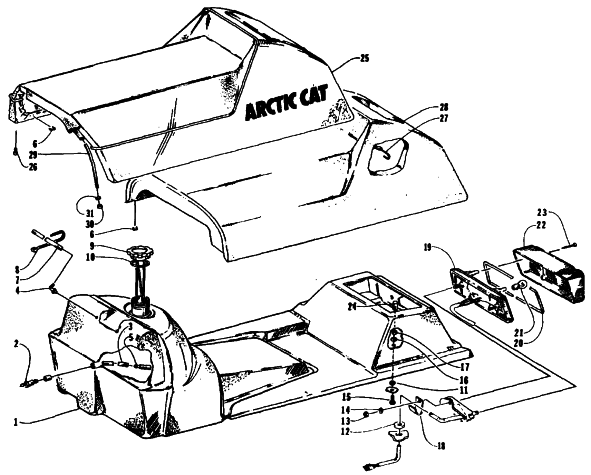 Parts Diagram for Arctic Cat 1995 ZRT 800 SNOWMOBILE GAS TANK, SEAT, AND TAILLIGHT ASSEMBLIES