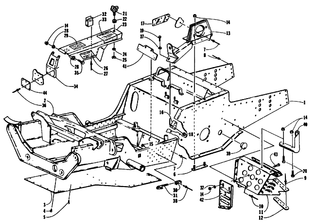 Parts Diagram for Arctic Cat 1995 ZRT 800 SNOWMOBILE FRONT FRAME, FOOTREST, AND GUARD ASSEMBLIES