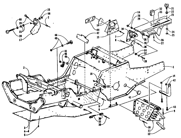 Parts Diagram for Arctic Cat 1995 ZR 580 SNOWMOBILE FRONT FRAME, FOOTREST, AND GUARD ASSEMBLIES