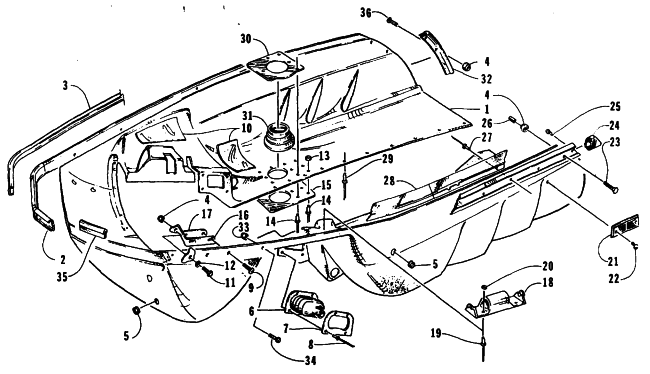 Parts Diagram for Arctic Cat 1995 ZR 580 SNOWMOBILE BELLY PAN ASSEMBLY