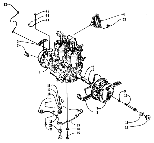 Parts Diagram for Arctic Cat 1995 ZR 580 SNOWMOBILE ENGINE AND RELATED PARTS