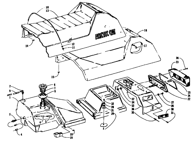 Parts Diagram for Arctic Cat 1994 THUNDERCAT MOUNTAIN CAT SNOWMOBILE GAS TANK, SEAT, AND TAILLIGHT ASSEMBLIES