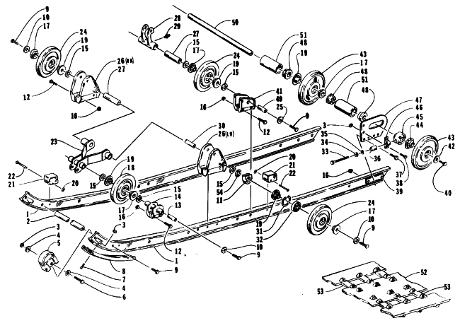 Parts Diagram for Arctic Cat 1993 COUGAR MOUNTAIN CAT SNOWMOBILE SLIDE RAIL AND TRACK ASSEMBLY