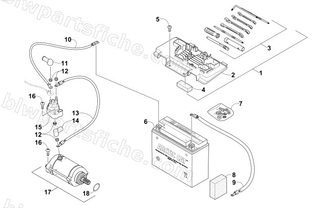 BATTERY AND STARTER ASSEMBLY diagram