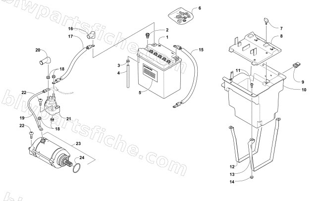 BATTERY AND STARTER MOTOR ASSEMBLY diagram