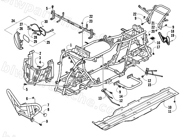BUMPER, FRAME, AND HEADLIGHT ASSEMBLIES diagram