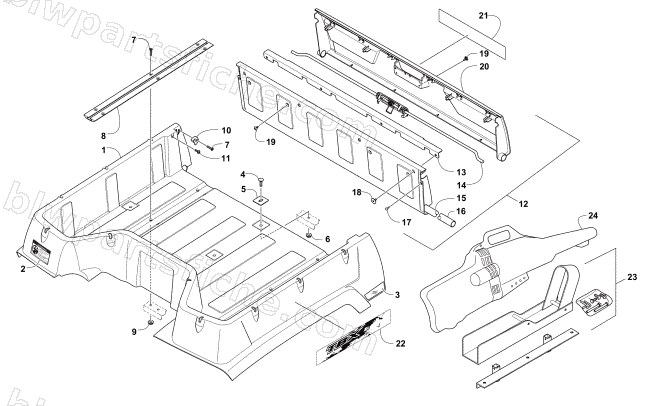 CARGO BOX AND TAILGATE ASSEMBLY (SE) diagram