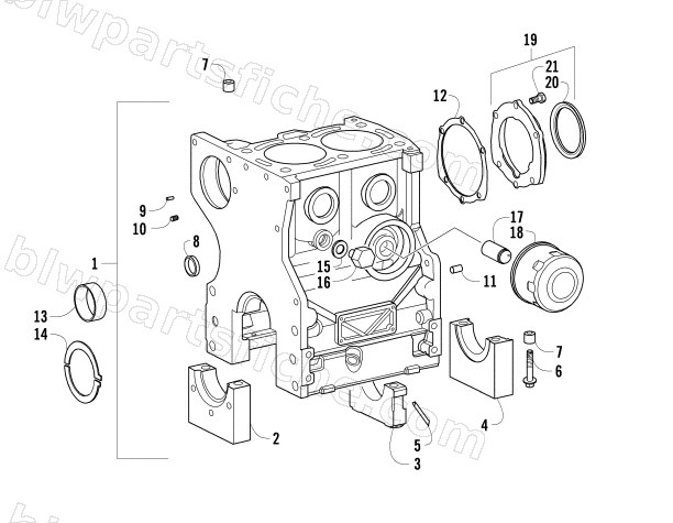 CRANKCASE, CRANKSHAFT SUPPORT, AND OIL FILTER ASSEMBLIES diagram