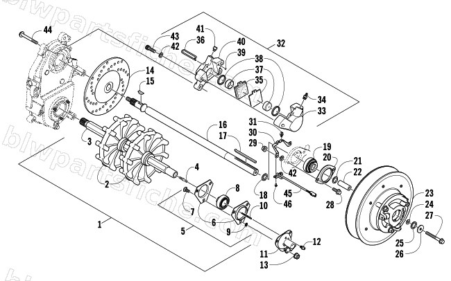 DRIVE TRAIN SHAFT AND BRAKE ASSEMBLIES diagram