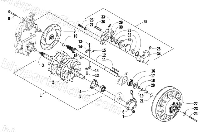 DRIVE TRAIN SHAFTS AND BRAKE ASSEMBLIES diagram