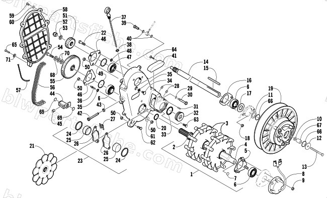 DRIVE TRAIN SHAFTS, BRAKE, AND DROPCASE ASSEMBLIES diagram