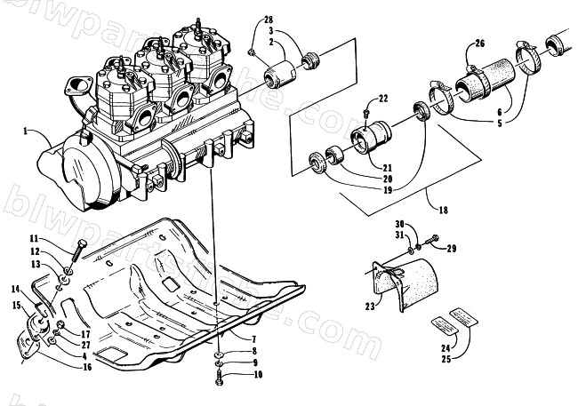 ENGINE AND RELATED ASSEMBLY diagram