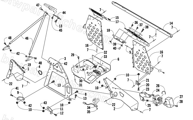 FOOTREST AND STEERING SUPPORT ASSEMBLY diagram