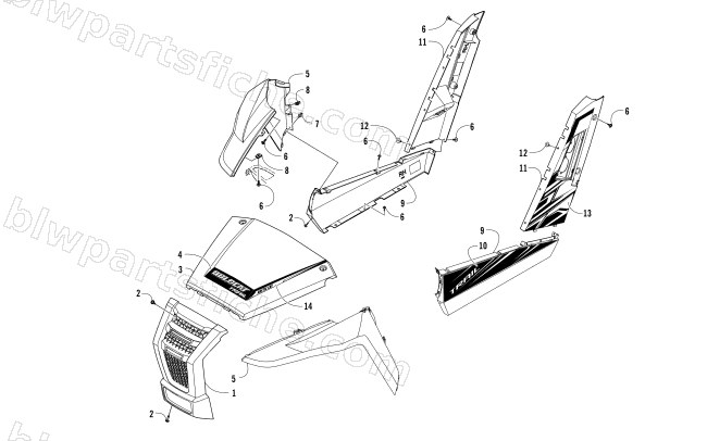 FRONT AND SIDE PANEL ASSEMBLIES diagram