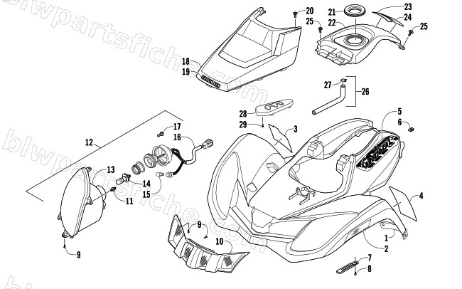 FRONT BODY AND HEADLIGHT ASSEMBLY diagram