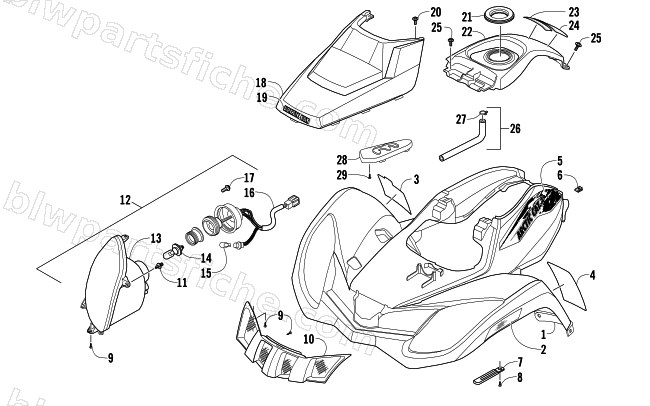 FRONT BODY AND HEADLIGHT ASSEMBLY diagram