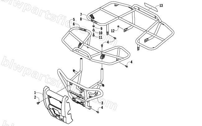 FRONT BUMPER, FRONT RACK, AND REAR RACK ASSEMBLY diagram
