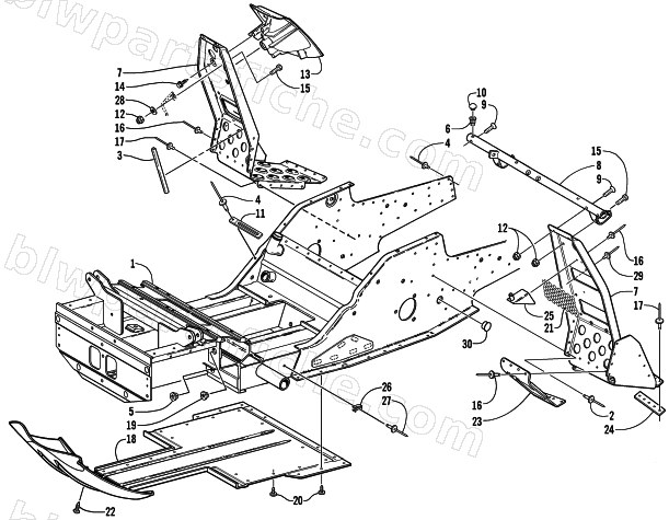FRONT FRAME AND FOOTREST ASSEMBLY diagram
