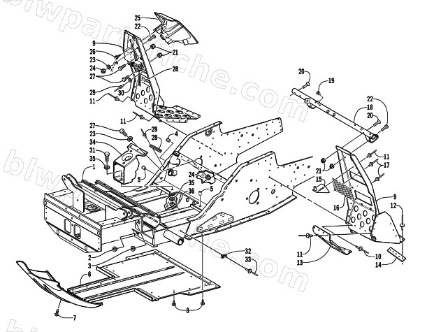 FRONT FRAME AND FOOTREST ASSEMBLY diagram